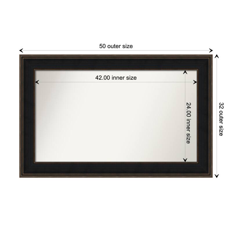 Mezzanine Espresso Framed Non-Beveled Custom Wall Mirror, Bathroom Vanity Mirror - Outer Size: 49.75 x 31.75