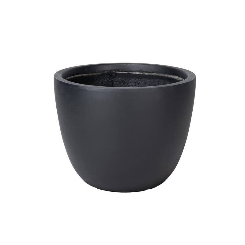 Dahlia Round Planter Pot in Fiberstone & MGO Clay with Drainage for Indoor Outdoor Patio Yard Weather Resistant Design - 10.8" H - Black