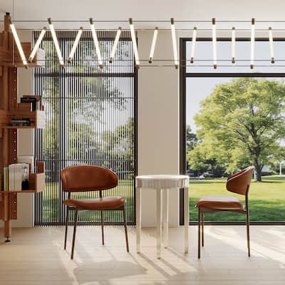 Modern 2 Piece PU Leather Dining Chair with Cushion, Backrest, Metal Legs for Dining Room Kitchen Bedroom Living Room