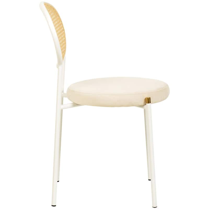 LeisureMod Euston Modern Dining Chair with Upholstered Velvet Seat - Wicker Back and White Stainless Steel Legs Accent Chair