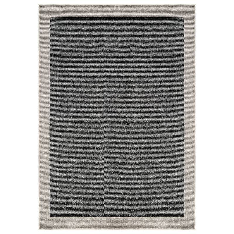 Modern Geometric Stripe Bordered Area Rug for Living Room, Bedroom, or Entryway - Low Pile Indoor Rug