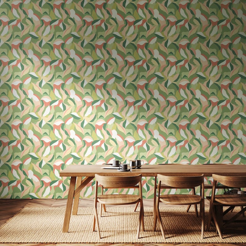 Hoopla Walls Leafy Patchwork Olive and Blush Peel and Stick Wallpaper - N/A