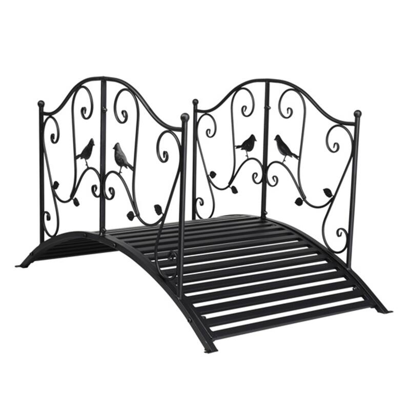 Black Bird Pattern Arched Handrail Courtyard Iron Bridge