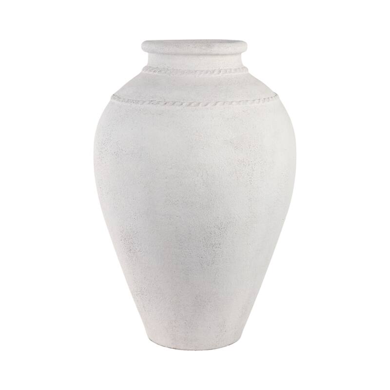 Pottery Terracotta Vase with Sculpted Rim Detail and Textured Surface - Ivory/ Tan - 19" x 19" x 30"