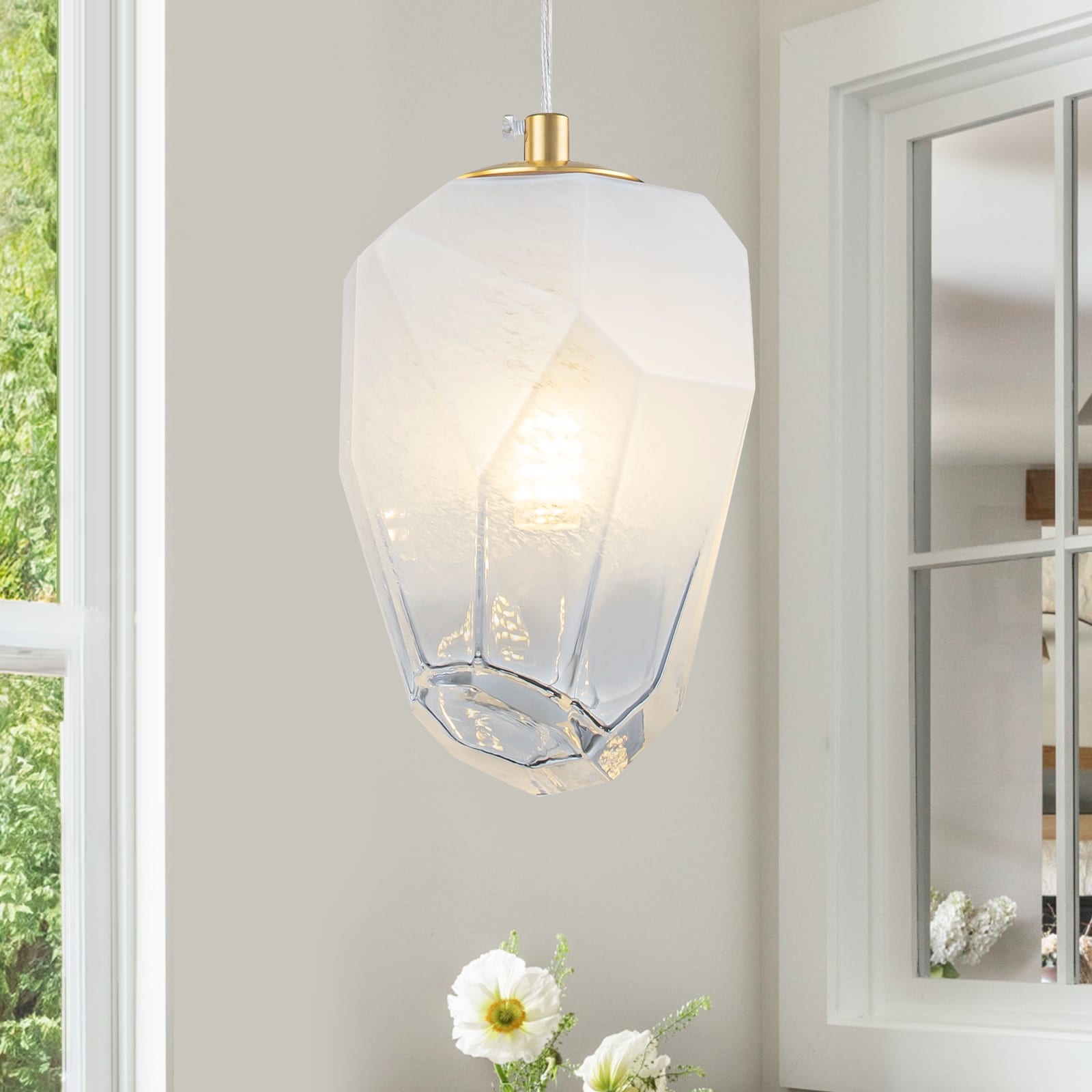 Modern Gold Island Pendant Light White Glass Shade Kitchen Island - Dia.4.33inch