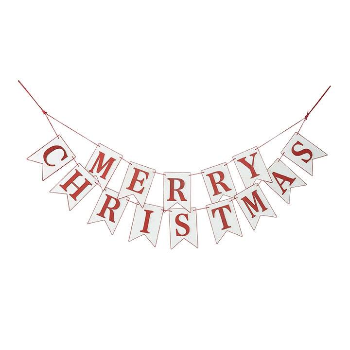 4' White and Red Merry Christmas Wood Banner Garland - Unlit