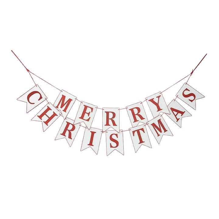 4' White and Red Merry Christmas Wood Banner Garland - Unlit
