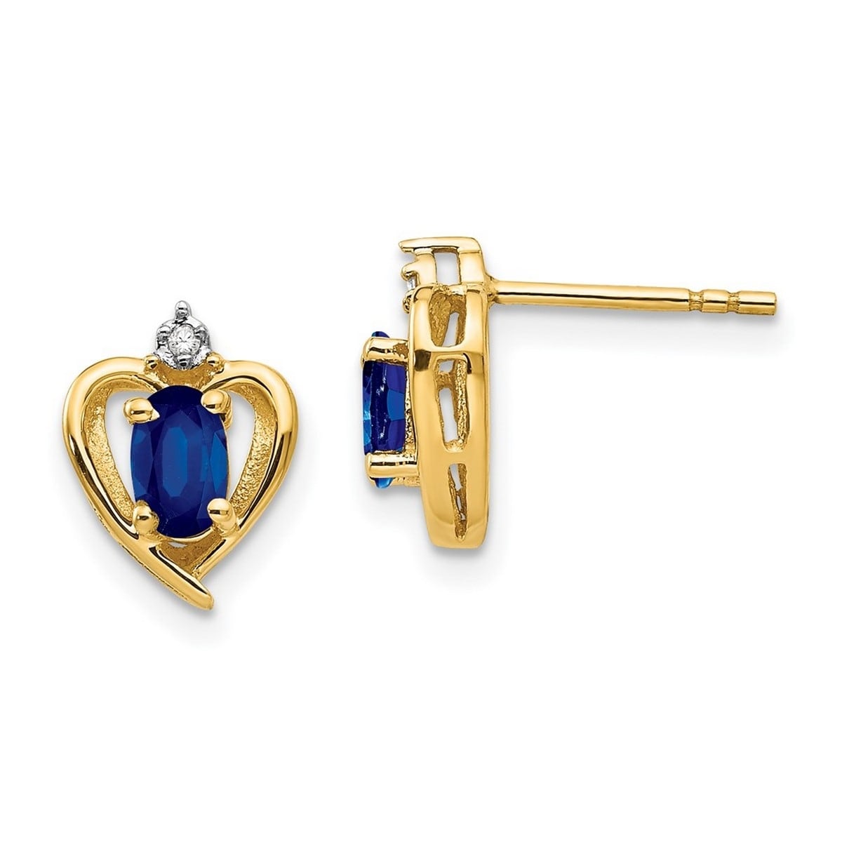Curata 14k Yellow Gold Oval Polished Prong set Open back Post Earrings Diamond and Sapphire Earrings - 17x10mm Wide