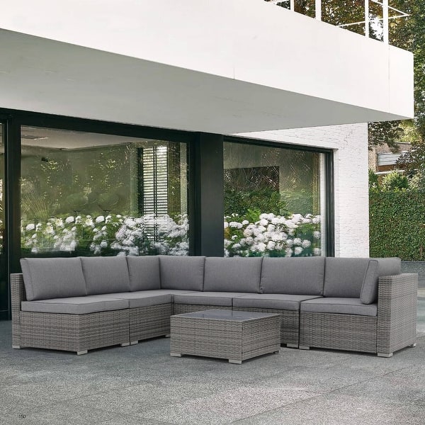 Patio Furniture Loveseat 2-Seats Sofa Outdoor Wicker Rattan All Weather High Back Couch With Thick Comfy Cushions For Garden Backyard Porch Dark Grey