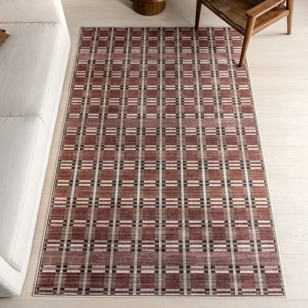 slide 2 of 10, Nuloom Uzma Plaid Area Rug 3' x 5' - Rust - Rectangle