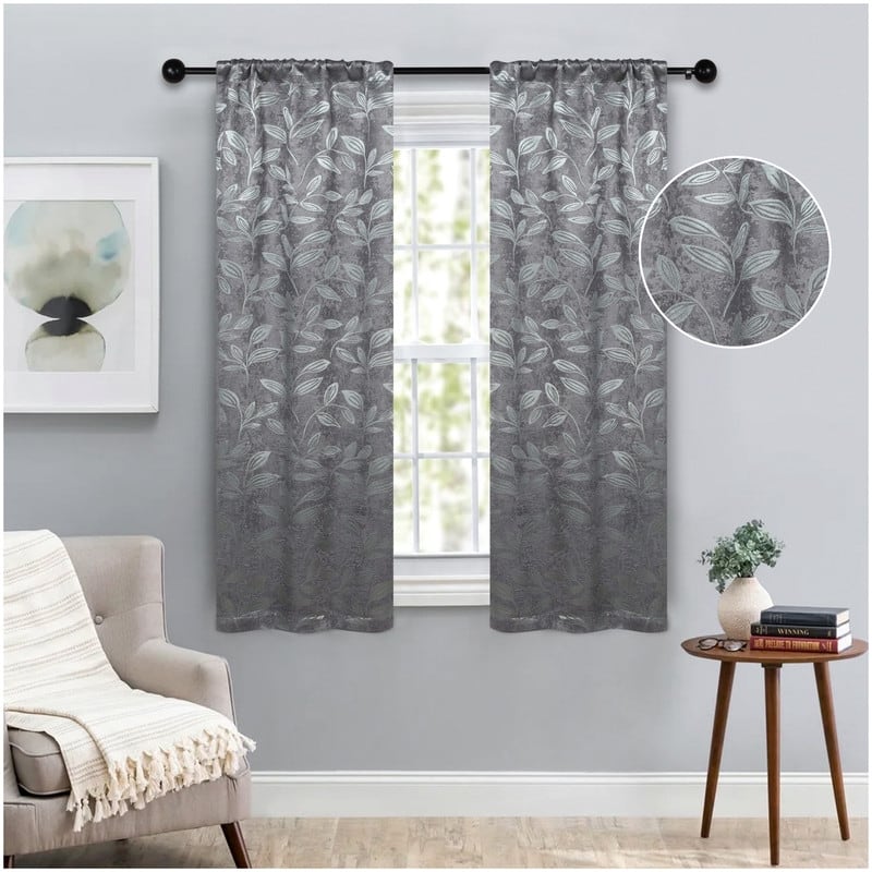 Superior Modern Bohemian Leaves Room Darkening Curtains with Grommets