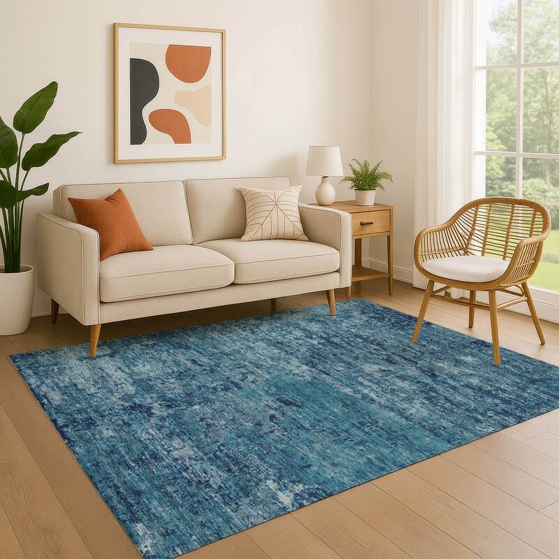 Premium Washable Super Soft Solid Abstract Mayfield Rug - Denim - 2'6" x 3'10"