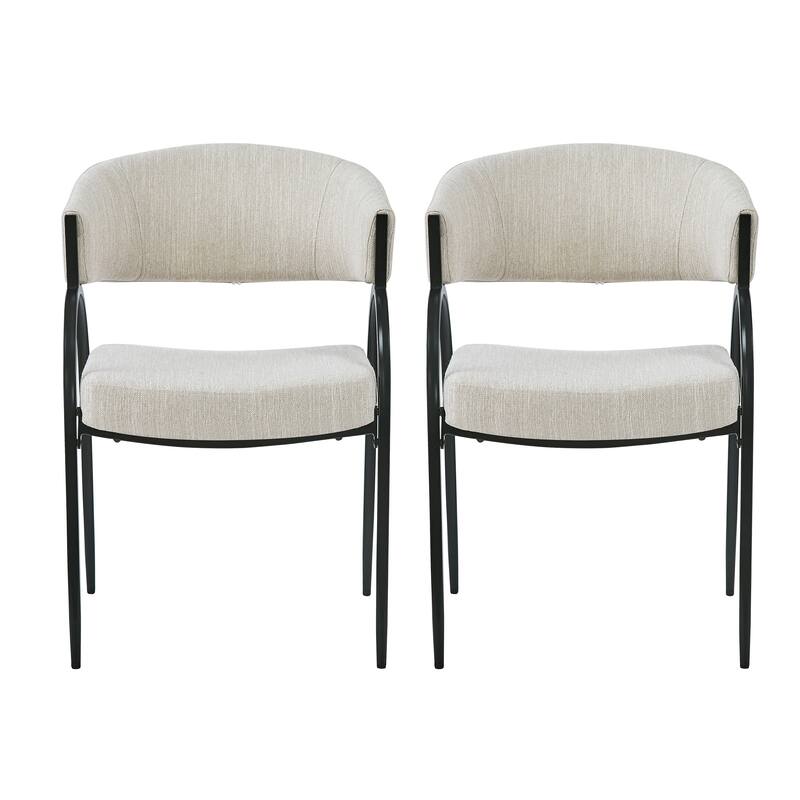Upholstered Dining Chairs with Curved Backrest, Arm Chair Kitchen Dining Chairs with sturdy Metal Legs, Set of 2