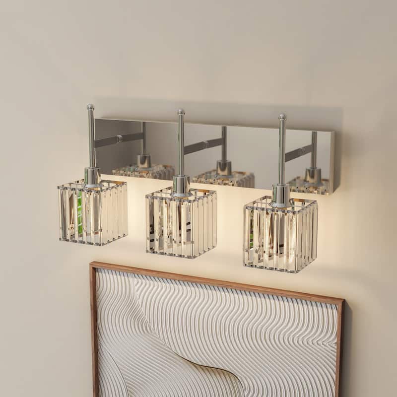 3-light Glass Rectangular Bathroom Vanity Light Wall Light