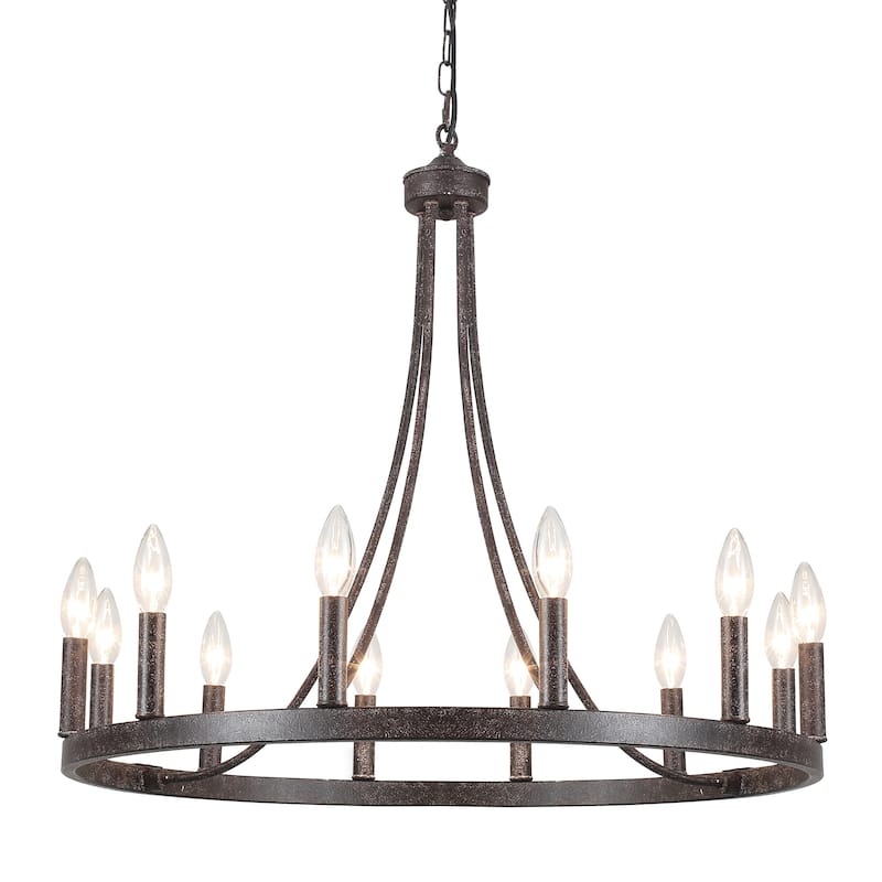 12-Light 26.77-inch Vintage Rustic Wagon Wheel Chandelier for Kitchen