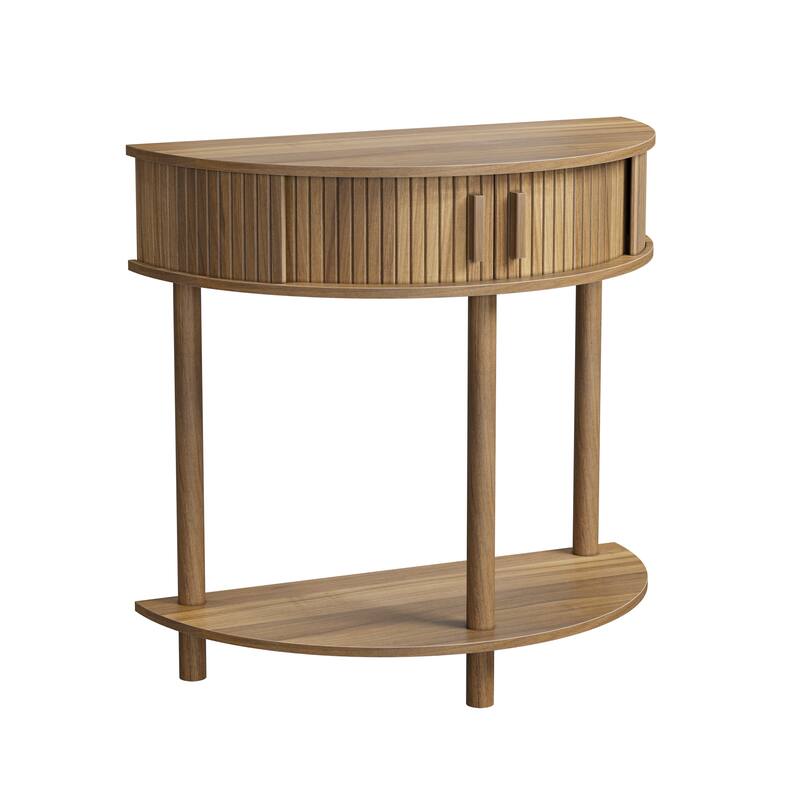 Anmytek 31.5" Grooved Half-Moon Console Table, Farmhouse Entryway Sofa Table, Walnut