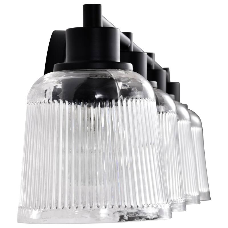 Grayson 4 Light Vanity Matte Black Finish Clear Ribbed Glass - Matte Black