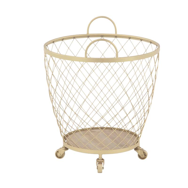 Metal Deep Set Wire Basket Storage Cart with Wheels and Handle - Set of 2 Gold - Roche River Decor - 17"W x 18"L x 21"H