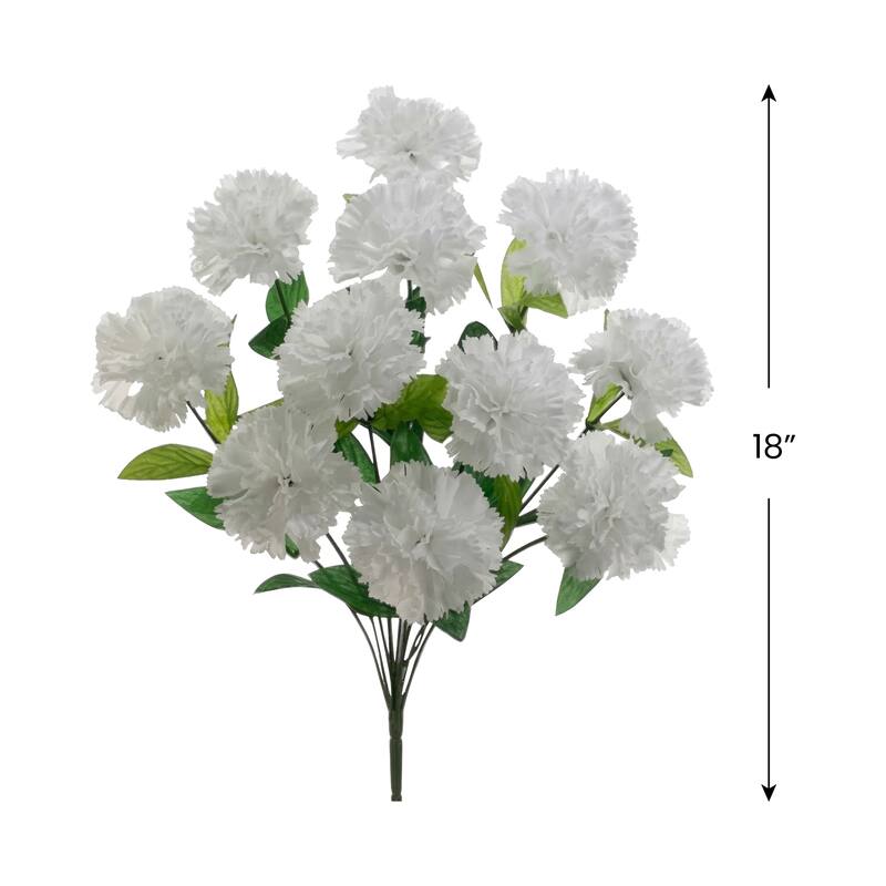 Carnation Artificial Floral Bush Spray - 18" - White