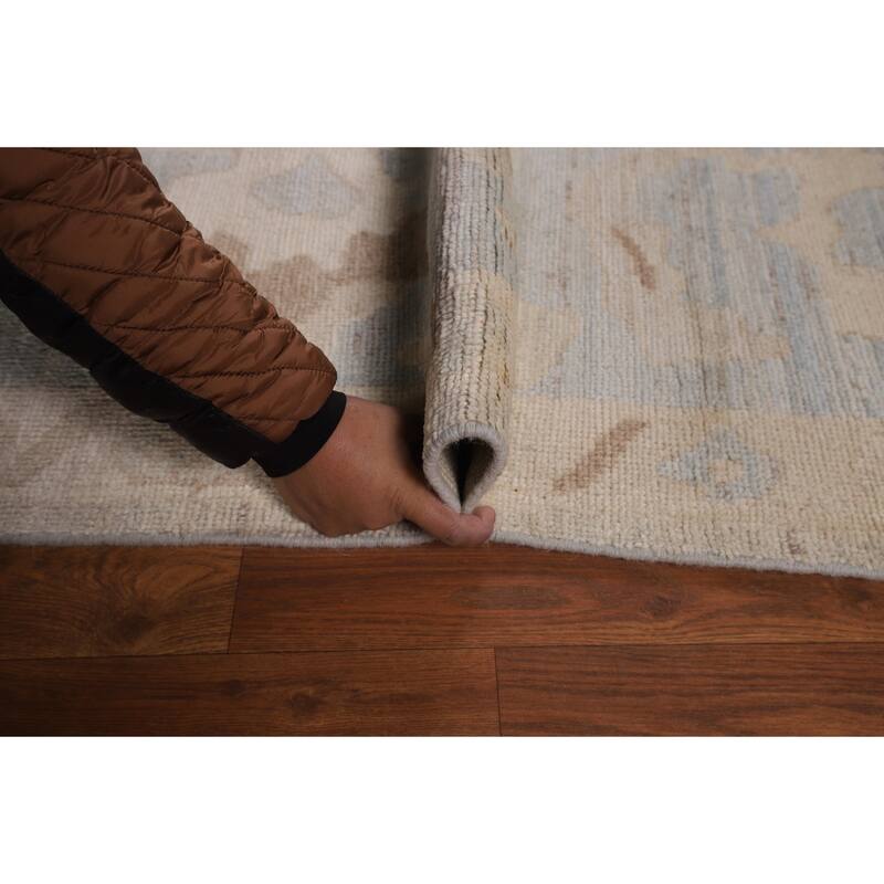 Transitional Oushak Turkish Area Rug Handmade Beige Wool Carpet - 8'3"x 9'9"