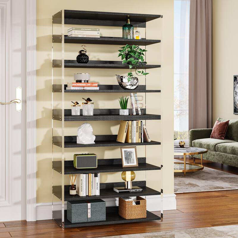 9-Tier Wood Shoe Storage Rack with Acrylic Side for Entryway