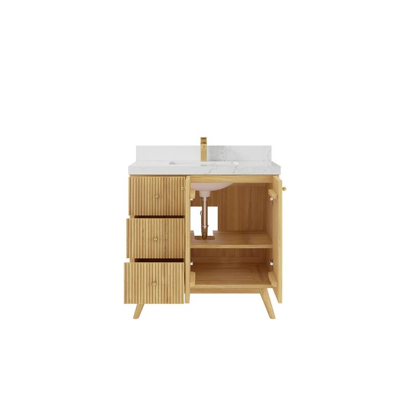 Willow Collections 36 in. W x 22 in. D Pasadena Solid Teak Center Sink Bathroom Vanity with Countertop