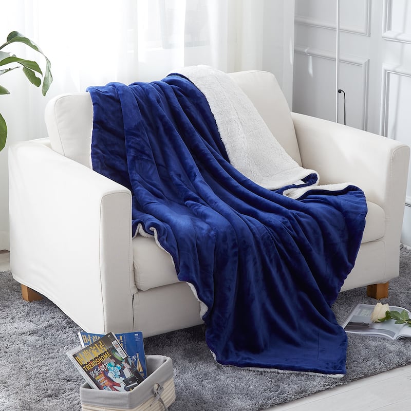 Sherpa Blanket - Fluffy & Soft Plush Bed Blanket - Hypoallergenic - Reversible - Lightweight - Twin - Navy