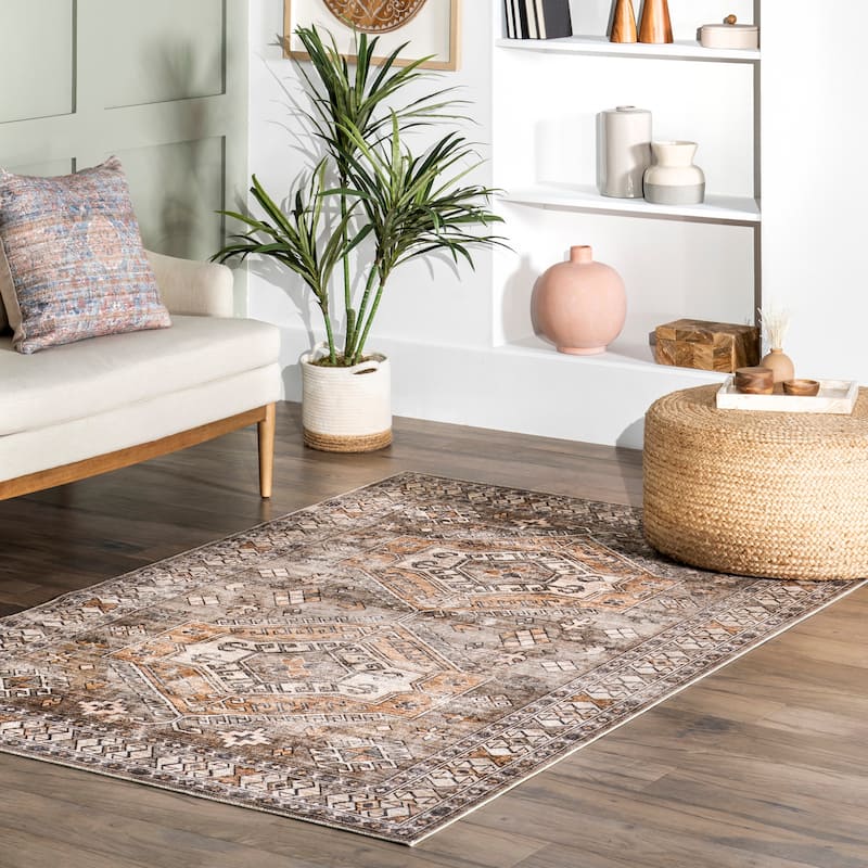Nuloom Mae SpinClean Tribal Motif Machine Washable Area Rug