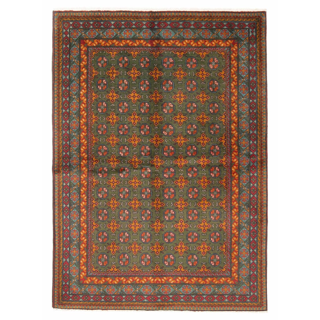ECARPETGALLERY Hand-knotted Uzbek Kargahi Green Wool Rug - 5'7 x 7'10