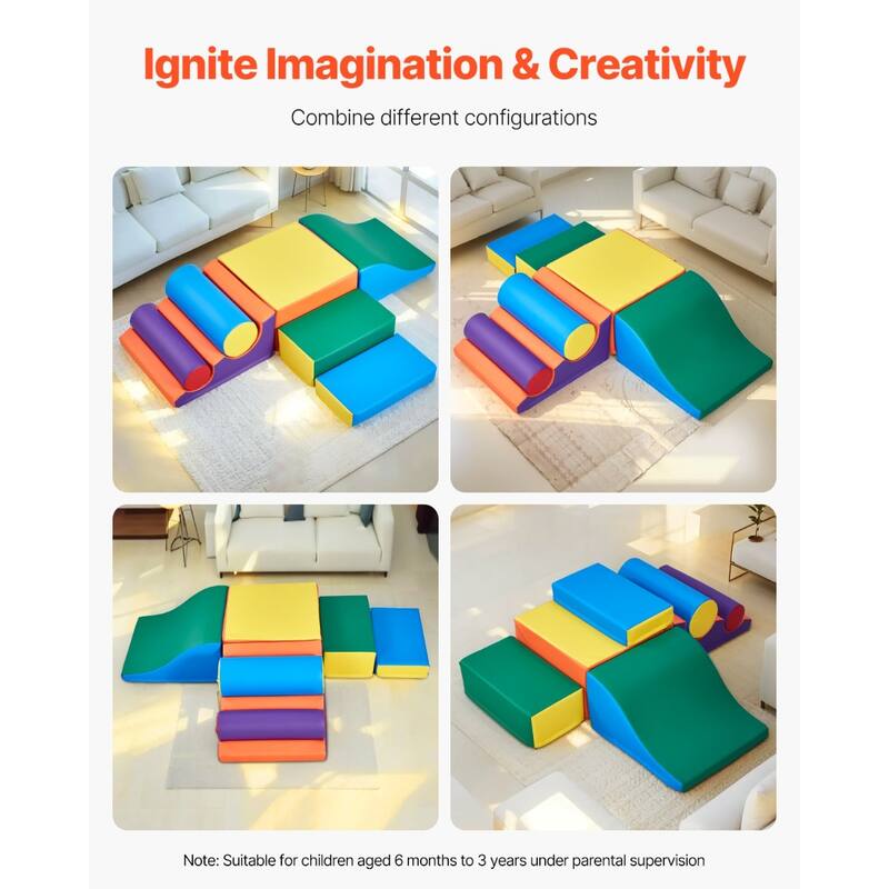 Multi Color Foam Climbing Blocks Set, 7 Piece PU Leather, Educational and Safe - N/A
