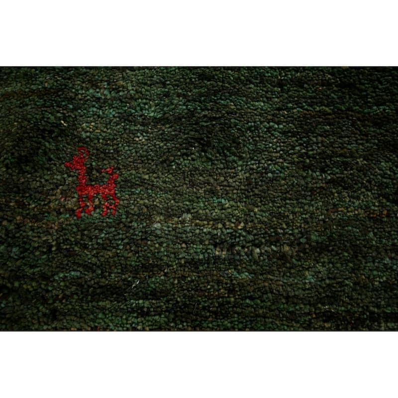 Tribal Green Gabbeh Persian Accent Rug Handmade Wool Carpet - 2'7"x 5'0"
