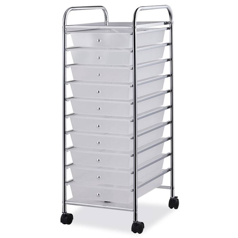 10-Drawer Rolling Cart Utility Organizer with Wheels - Clear