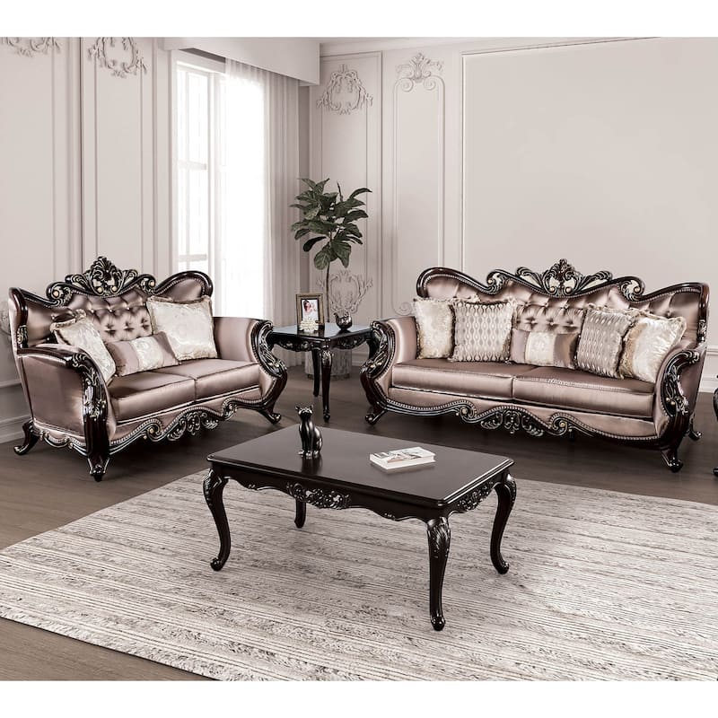 Furniture of America Cintel Traditional 2-Piece Tufted Velvet Wingback Sofa and Loveseat Set - Dark Cherry