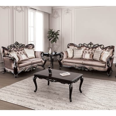 Furniture of America Cintel Traditional 2-Piece Tufted Velvet Wingback Sofa and Loveseat Set
