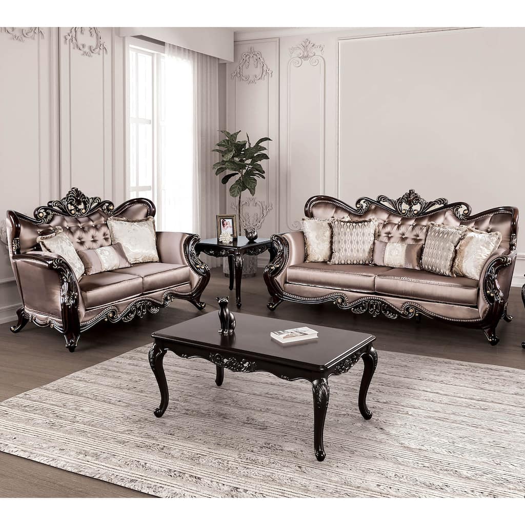 Furniture of America Cintel Traditional 2-Piece Tufted Velvet Wingback Sofa and Loveseat Set