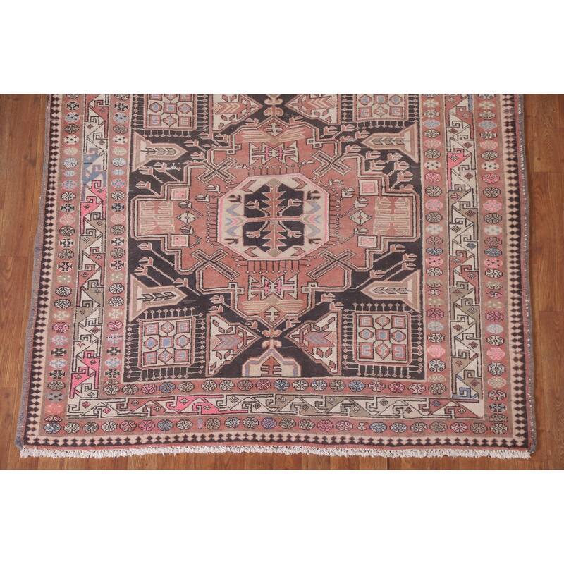 Hand Knotted Oriental 100% Wool Carpet Traditional Geometric Pink Meshkin Area Rug - 9' 4'' X 4' 11''