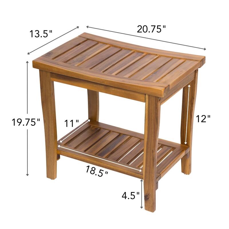 Acacia Wood 2-Tier Shower Bench Spa Stool with Storage and Non-Slip Feet