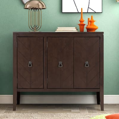 Vintage Adjustable Shelf Cabinet – Entryway Storage with Retro Handles & Pinewood Legs‌ - 15.70in. W X37.00in.DX31.50in. H