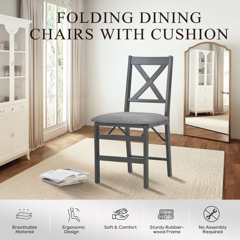 Folding Dining Chairs Set of 2 - Upholstered Wooden Frame - Indoor/Outdoor Space Saver - Pre-Assembled - Set of 2