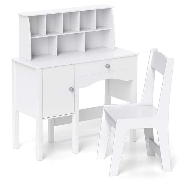 slide 2 of 18, Gymax Kids Study Desk & Chair Set Children Wooden Craft Table w/ Chair White