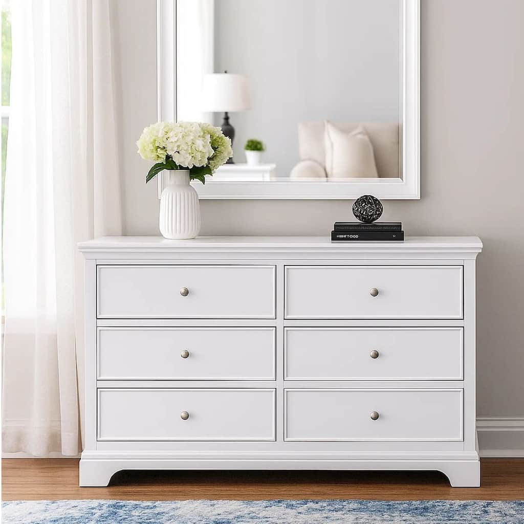Limi 37 x 43 Dresser Mirror, Modern Wood Frame, White Brushed Finish