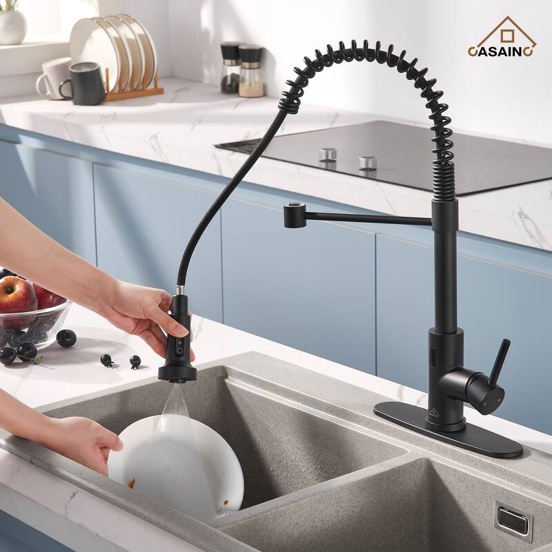Single Handle Pull Down Sprayer Kitchen Faucet with Touchless Sensor Deckplate Included