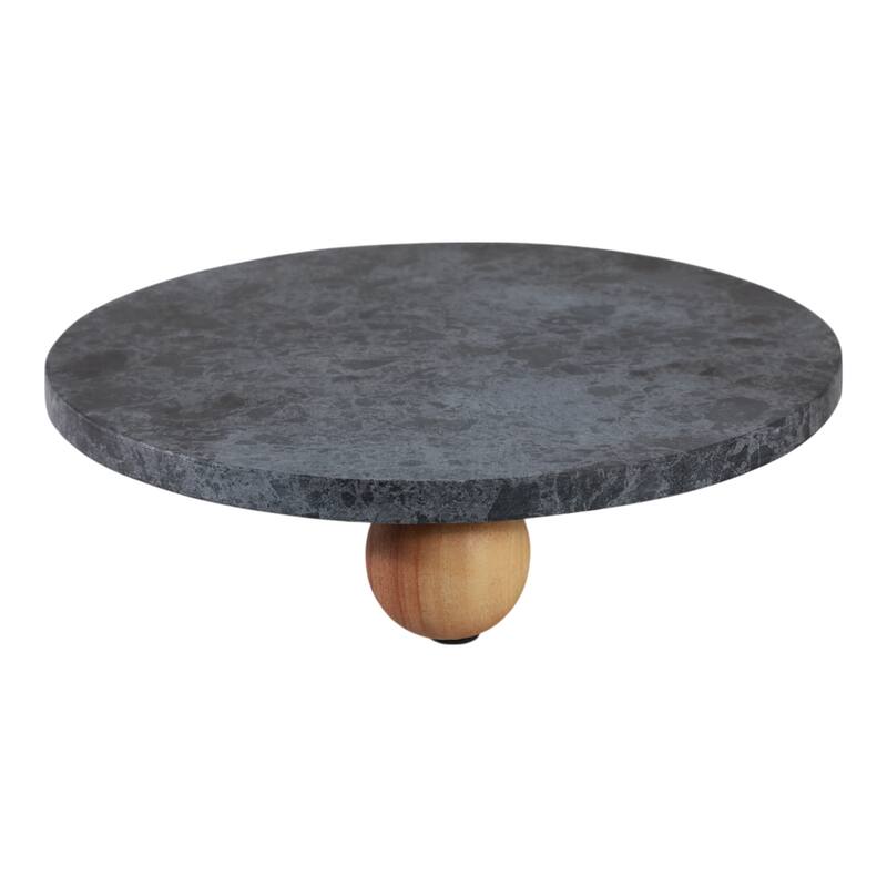 Marble Wood Round Decorative Tray with Modern Leg Detail - 3" Black - 10.0"