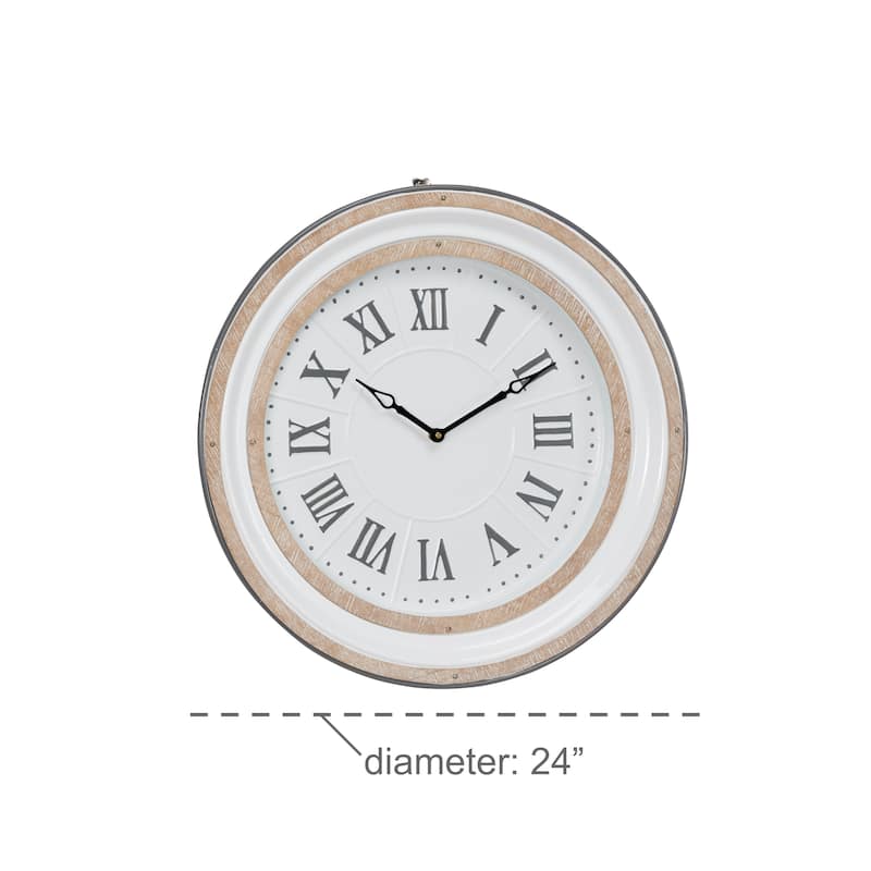 Metal Wall Clock - White - Roche River Decor - 3"W x 24"L x 24"H