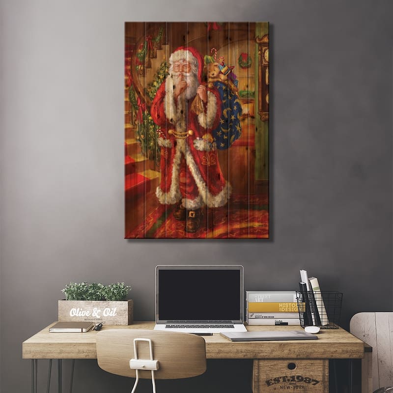Santa-Staircase Print On Wood by Marcello Corti - Multi-Color