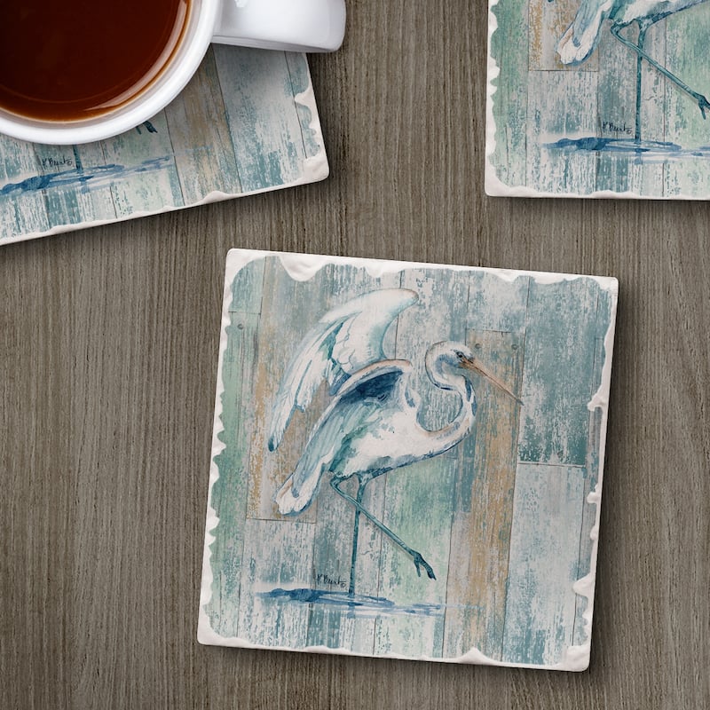 Counterart Absorbent Stone Coasters - Arianna Egret - Set of 4 - 4x4x1.236