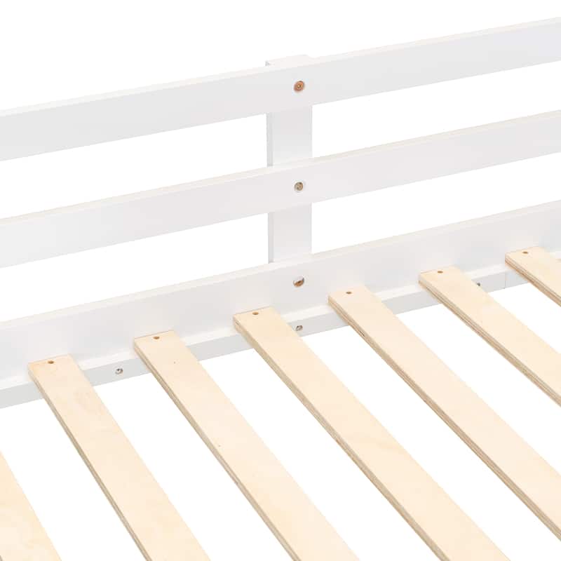Full over Full Wooden Bunk Bed Frame with Twin Size Trundle and Ladder