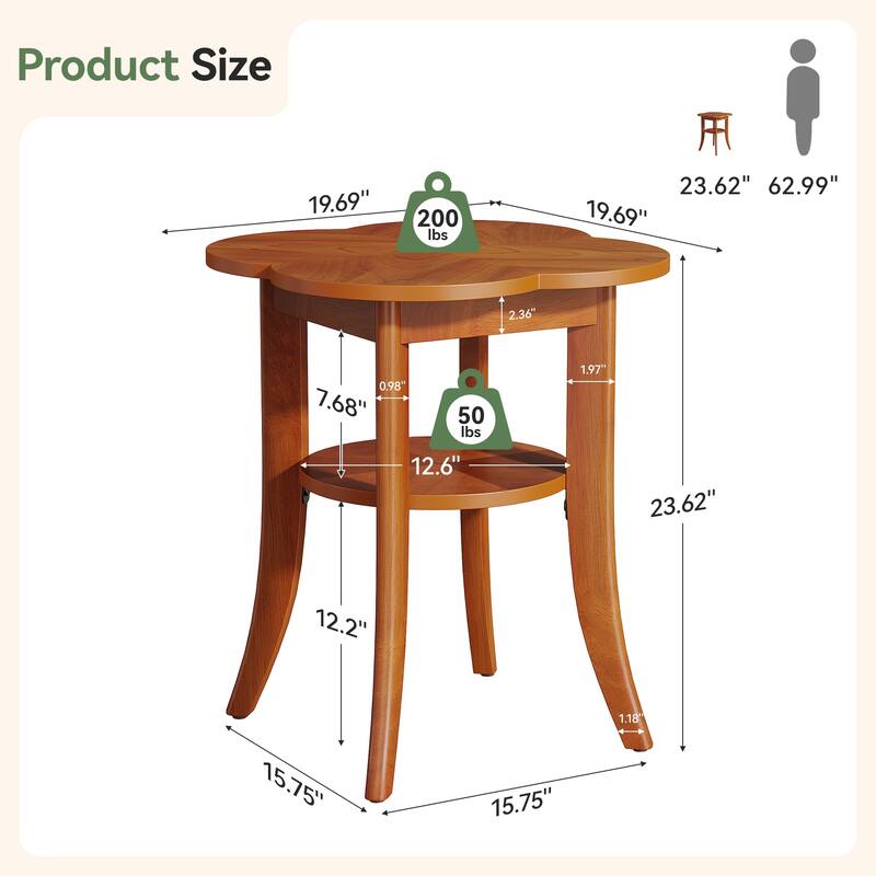 Solid Wood End Table for Living Room, 2 Tier Couch Side Table with Storage Shelf, Nightstand for Living Room / Bedroom