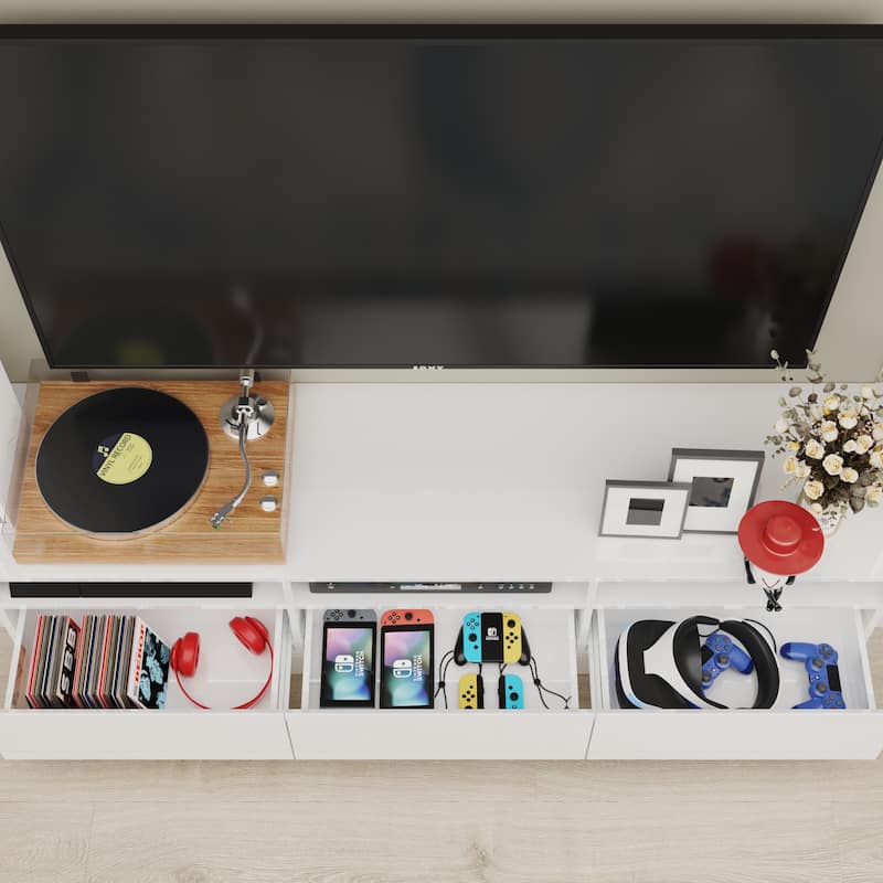 94.5"Elegant High-Gloss Entertainment Unit for Living Room and Bedroom - 94.5"x78.7"