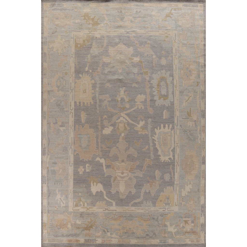 Hand Knotted Oriental 100% Wool Carpet Transitional All-Over Greys & Charcoal Oushak Area Rug - 13' 9'' X 10' 1''